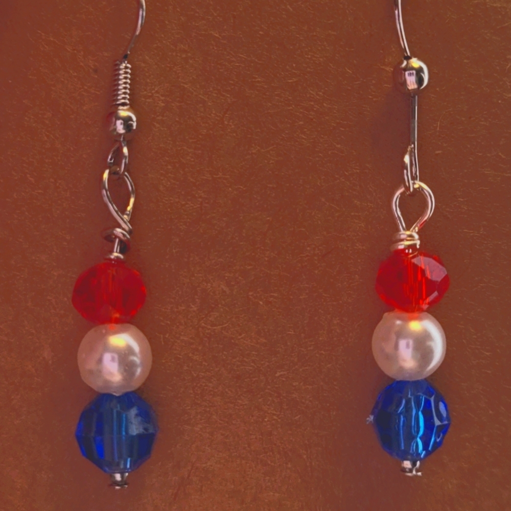 Earrings, custom made red white blue patriotic